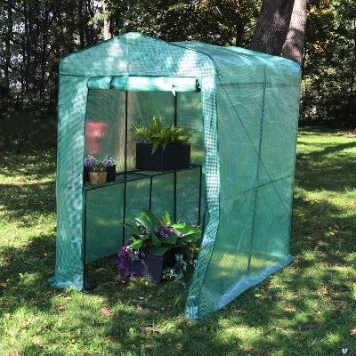 Sunnydaze Decor Sunnydaze Outdoor Portable Growing Rack Petite Deluxe Mini Walk-In Greenhouse With Roll-Up Door - 1 Shelf - Green 11 Sunnydaze Decor Sunnydaze Outdoor Portable Growing Rack Petite Deluxe Mini Walk-In Greenhouse With Roll-Up Door - 1 Shelf - Green - Image 9