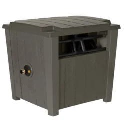 Suncast Farmington Smart Tube Weatherproof Outdoor Hideaway Standard Garden Hose Storage Pot Container With Brass Connections, Stoney (2 Pack)