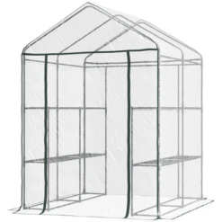Outsunny Walk-in Greenhouse 4.7' X 4.7' X 6.4' Hot House With 3-Tier Shelving, Roll-Up Door For Outdoor, Garden -Sunnydaze Store GUEST a3684ed3 7b8f 4830 a645 c14339d9386c