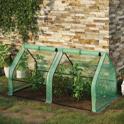 Outsunny 6' X 3' X 3' Mini Greenhouse Portable Hot House With Large Zipper Doors & Water/UV PE Cover For Outdoor And Garden, Green 4 Outsunny 6' X 3' X 3' Mini Greenhouse Portable Hot House With Large Zipper Doors & Water/UV PE Cover For Outdoor And Garden, Green - Image 2