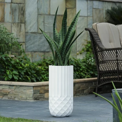 LuxenHome White 19" Tall Round MgO Planter 3 LuxenHome White 19" Tall Round MgO Planter
