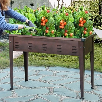 LuxenHome 39.57" W Brown Metal Rectangular Raised Garden Planter 5 LuxenHome 39.57" W Brown Metal Rectangular Raised Garden Planter - Image 3