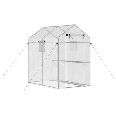 Outsunny 47.25" X 73.25" X 74.25" Walk-in Greenhouse, Outdoor Portable Plant Growing Area With Mesh Protected Roll-up Door & Window, 4 Shelves, White 5 Outsunny 47.25" X 73.25" X 74.25" Walk-in Greenhouse, Outdoor Portable Plant Growing Area With Mesh Protected Roll-up Door & Window, 4 Shelves, White - Image 3
