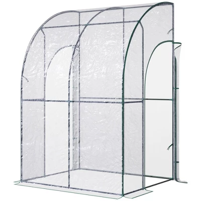 Outsunny 5' X 4' X 7' Lean-to Greenhouse, Walk-in Wall Mounted Hot House & Plant Nursery With 2 Zippered Roll Up Doors, Sloping PVC Cover, Green 5 Outsunny 5' X 4' X 7' Lean-to Greenhouse, Walk-in Wall Mounted Hot House & Plant Nursery With 2 Zippered Roll Up Doors, Sloping PVC Cover, Green - Image 3