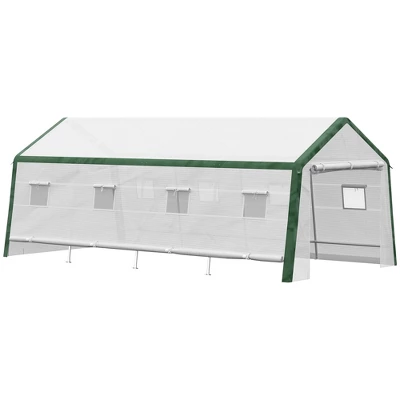 Outsunny 19.7' X 9.8' X 7.9' Outdoor Walk-in Greenhouse, Hot House With Mesh Windows, Bottom Vent, Zippered Door, PE Cover, Steel Frame, White 6 Outsunny 19.7' X 9.8' X 7.9' Outdoor Walk-in Greenhouse, Hot House With Mesh Windows, Bottom Vent, Zippered Door, PE Cover, Steel Frame, White - Image 4