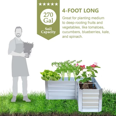 LuxenHome L-Shaped Galvanized Metal Raised Garden Bed 6 LuxenHome L-Shaped Galvanized Metal Raised Garden Bed - Image 4
