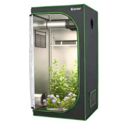 Costway 32''x32''x63''Mylar Hydroponic Grow Tent W/Observation Window & Floor Tray GrayBlack -Sunnydaze Store GUEST b69d91f3 5d2b 4464 8616 cf4bd9bb0ffe