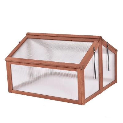 Costway Double Box Garden Wooden Green House Cold Frame Raised Plants Bed Protection 4 Costway Double Box Garden Wooden Green House Cold Frame Raised Plants Bed Protection - Image 2