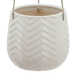 Sagebrook Home 7" Wide Chevron Ceramic Hanging Planter Pot White -Sunnydaze Store GUEST b7f85d46 2432 4921 9f25 2cf361bb8a1a