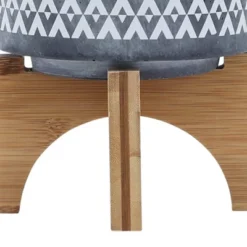 Sagebrook Home With Wooden Stand Aztec Ceramic Planter Pots Gray -Sunnydaze Store GUEST bb6e35cd bff6 480d 89fa da9d632c210e