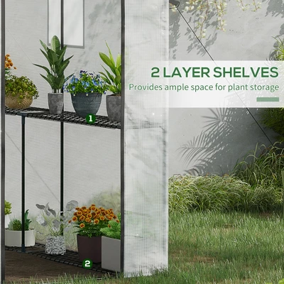 Outsunny 47.25" X 73.25" X 74.25" Walk-in Greenhouse, Outdoor Portable Plant Growing Area With Mesh Protected Roll-up Door & Window, 4 Shelves, White 6 Outsunny 47.25" X 73.25" X 74.25" Walk-in Greenhouse, Outdoor Portable Plant Growing Area With Mesh Protected Roll-up Door & Window, 4 Shelves, White - Image 4
