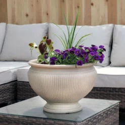 Sunnydaze Decor Sunnydaze Indoor/Outdoor Patio, Garden, Or Porch Weather-Resistant Double-Walled Elizabeth Ribbed Urn Flower Pot Planter - 15" -Sunnydaze Store GUEST bbfe1391 4dc7 4d39 99a8 890fb46b0ceb