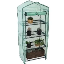Sunnydaze Decor Sunnydaze Outdoor Portable Growing Rack 4-Tier Greenhouse With Roll-Up Door - 4 Shelves - Green -Sunnydaze Store GUEST bccc7df9 98e9 477f 9d21 389a47c95a52