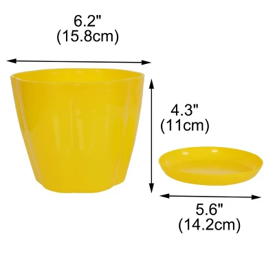 Unique Bargains Plastic Petal Shaped Home Garden Plant Planter Flower Pot With Tray 6"x5"x4.13" 1 Pc 3 Unique Bargains Plastic Petal Shaped Home Garden Plant Planter Flower Pot With Tray 6"x5"x4.13" 1 Pc