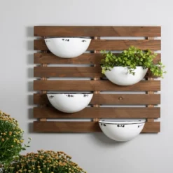 Rustic Slat Wood Wall Planter With Four Distressed White Enamel Pots - Foreside Home & Garden -Sunnydaze Store GUEST c48289d7 2a3e 4117 a3bd 4339b23e4be5