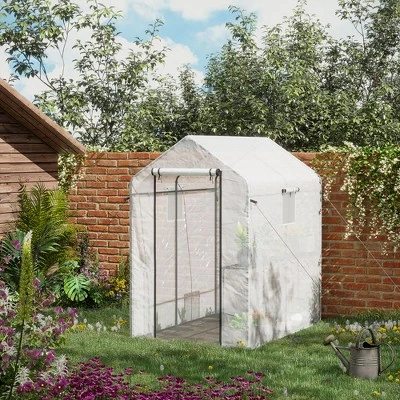 Outsunny 47.25" X 73.25" X 74.25" Walk-in Greenhouse, Outdoor Portable Plant Growing Area With Mesh Protected Roll-up Door & Window, 4 Shelves, White 3 Outsunny 47.25" X 73.25" X 74.25" Walk-in Greenhouse, Outdoor Portable Plant Growing Area With Mesh Protected Roll-up Door & Window, 4 Shelves, White
