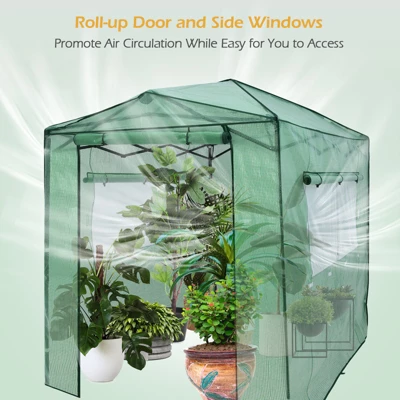 Costway 6'x 8' Portable Walk-in Greenhouse Pop-up Folding Plant Gardening W/Window 7 Costway 6'x 8' Portable Walk-in Greenhouse Pop-up Folding Plant Gardening W/Window - Image 5