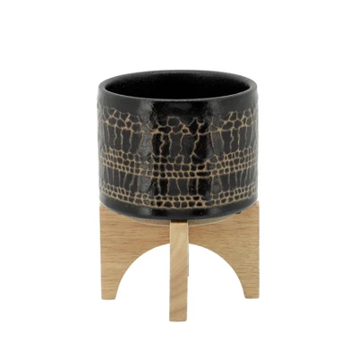 Sagebrook Home Glazed Ceramic Planter Pot With Stand 3 Sagebrook Home Glazed Ceramic Planter Pot With Stand