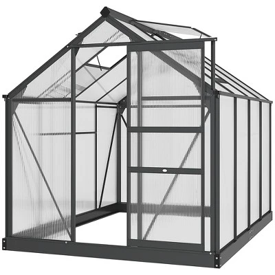 Outsunny Polycarbonate Greenhouse, Heavy Duty Outdoor Aluminum Walk-in Green House Kit With Vent & Door For Backyard Garden, Gray 9 Outsunny Polycarbonate Greenhouse, Heavy Duty Outdoor Aluminum Walk-in Green House Kit With Vent & Door For Backyard Garden, Gray - Image 7