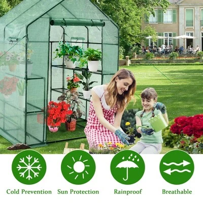 Costway Walk-in Greenhouse 56''x56''x77'' Gardening W/Observation Windows 2 Tier 8 Shelves 5 Costway Walk-in Greenhouse 56''x56''x77'' Gardening W/Observation Windows 2 Tier 8 Shelves - Image 3