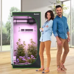 Costway 32''x32''x63''Mylar Hydroponic Grow Tent W/Observation Window & Floor Tray GrayBlack -Sunnydaze Store GUEST cd813deb 9ca1 4c31 bea1 60294871cfa2