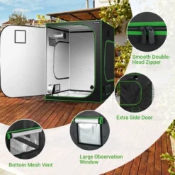 Costway 5x5 Grow Tent, 60''x60''x80'' High Reflective Mylar W/Observation Window GrayBlack -Sunnydaze Store GUEST d0fb3d07 1232 46ac a3d6 c25eec722b48
