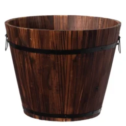 Gardenised Rustic Wooden Whiskey Barrel Planter With Durable Medal Handles And Drainage Holes - Perfect For Indoor And Outdoor Use -Sunnydaze Store GUEST d1784303 e343 4d16 9c0a 09e798d36bfb
