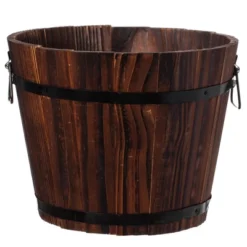 Gardenised Rustic Wooden Whiskey Barrel Planter With Durable Medal Handles And Drainage Holes - Perfect For Indoor And Outdoor Use -Sunnydaze Store GUEST db491cc7 2edf 4dd2 af72 a776ed8d6ec1
