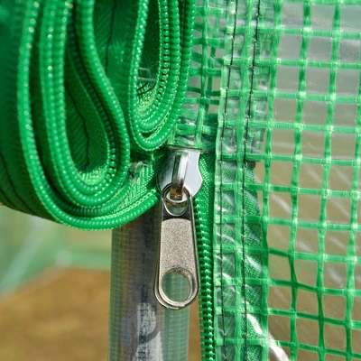 Outsunny 26' X 10' X 7' Walk-in Tunnel Hoop Greenhouse, PE Cover, Steel Frame, Roll-Up Zipper Door And Mesh Windows For Flowers And Vegetables, Green 7 Outsunny 26' X 10' X 7' Walk-in Tunnel Hoop Greenhouse, PE Cover, Steel Frame, Roll-Up Zipper Door And Mesh Windows For Flowers And Vegetables, Green - Image 5