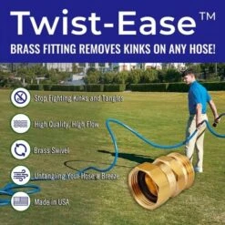 Underhill Garden Hose Nozzle Remover Twist-Ease Kink Eliminator For Kinks, Twist, Tangles, And Cramping With Built-In Swivel, 3/4 Inch Attachment