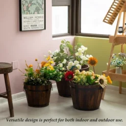 Gardenised Rustic Wooden Whiskey Barrel Planter With Durable Medal Handles And Drainage Holes - Perfect For Indoor And Outdoor Use -Sunnydaze Store GUEST dc351b04 a99f 4ced b1bb ea4e345c024d