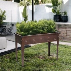 LuxenHome 39.57" W Brown Metal Rectangular Raised Garden Planter