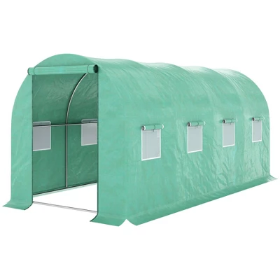 Outsunny Walk-in Tunnel Greenhouse With High-Quality Transparent PE Cover, Zipper Doors, & Windows Green 9 Outsunny Walk-in Tunnel Greenhouse With High-Quality Transparent PE Cover, Zipper Doors, & Windows Green - Image 7