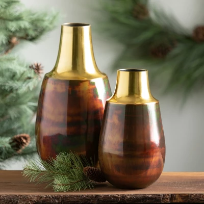 11"H And 14.75"H Sullivans Copper And Bronze Vase Set Of 2 4 11"H And 14.75"H Sullivans Copper And Bronze Vase Set Of 2 - Image 2