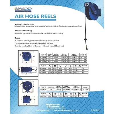RapidAir 3/8 Inch By 50 Feet Dual Arm Auto Rewind Alloy Steel Hose Reel, Blue 5 RapidAir 3/8 Inch By 50 Feet Dual Arm Auto Rewind Alloy Steel Hose Reel, Blue - Image 3