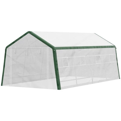 Outsunny 19.7' X 9.8' X 7.9' Outdoor Walk-in Greenhouse, Hot House With Mesh Windows, Bottom Vent, Zippered Door, PE Cover, Steel Frame, White 5 Outsunny 19.7' X 9.8' X 7.9' Outdoor Walk-in Greenhouse, Hot House With Mesh Windows, Bottom Vent, Zippered Door, PE Cover, Steel Frame, White - Image 3