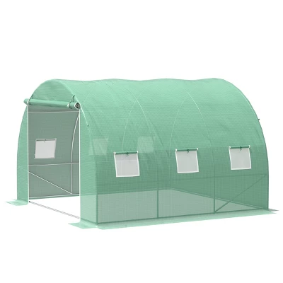 Outsunny Walk-in Tunnel Greenhouse With High-Quality Transparent PE Cover, Zipper Doors, & Windows Green 5 Outsunny Walk-in Tunnel Greenhouse With High-Quality Transparent PE Cover, Zipper Doors, & Windows Green - Image 3