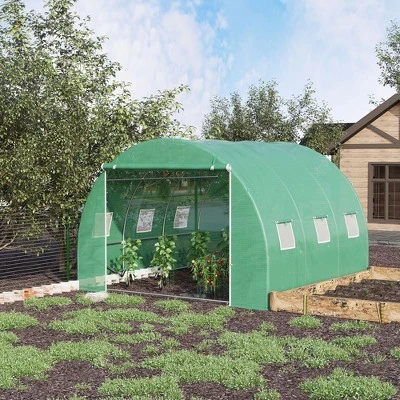 Outsunny Walk-in Tunnel Greenhouse With High-Quality Transparent PE Cover, Zipper Doors, & Windows Green 3 Outsunny Walk-in Tunnel Greenhouse With High-Quality Transparent PE Cover, Zipper Doors, & Windows Green