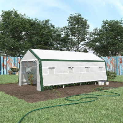 Outsunny 19.7' X 9.8' X 7.9' Outdoor Walk-in Greenhouse, Hot House With Mesh Windows, Bottom Vent, Zippered Door, PE Cover, Steel Frame, White 4 Outsunny 19.7' X 9.8' X 7.9' Outdoor Walk-in Greenhouse, Hot House With Mesh Windows, Bottom Vent, Zippered Door, PE Cover, Steel Frame, White - Image 2