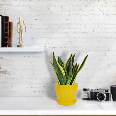 Unique Bargains Plastic Petal Shaped Home Garden Plant Planter Flower Pot With Tray 6"x5"x4.13" 1 Pc 5 Unique Bargains Plastic Petal Shaped Home Garden Plant Planter Flower Pot With Tray 6"x5"x4.13" 1 Pc - Image 3