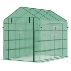 Outsunny 8' X 6' X 7' Walk-in Greenhouse, 18 Shelf Hot House, Roll Up Zipper Door, UV Protective For Flowers, Herbs, Vegetables, Green 9 Outsunny 8' X 6' X 7' Walk-in Greenhouse, 18 Shelf Hot House, Roll Up Zipper Door, UV Protective For Flowers, Herbs, Vegetables, Green -Sunnydaze Store GUEST f685e700 2504 44ea b65b ea35f5a8626f