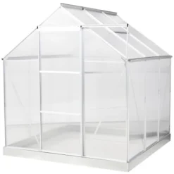 Outsunny Polycarbonate Greenhouse With Aluminum Frame, Walk-in Garden Greenhouse Kit With Adjustable Roof Vent, Rain Gutter And Sliding Door For Winter, Silver -Sunnydaze Store GUEST f6a69399 0213 4258 9964 d7c6e2a4ac93