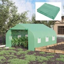 Outsunny Greenhouse Replacement Cover For 11.5' X 10' X 6.5' Walk-in Tunnel PE Hot House Plastic Cover With Zipper Door And 6 Roll Up Windows (Frame Not Included)